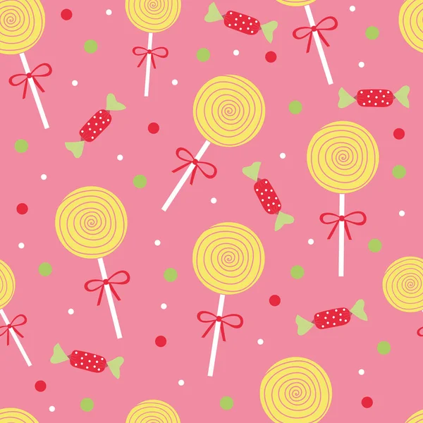Cute Yellow Candy Lolipop Seamless Pattern Pink Background Vector Illustration — Stock Vector