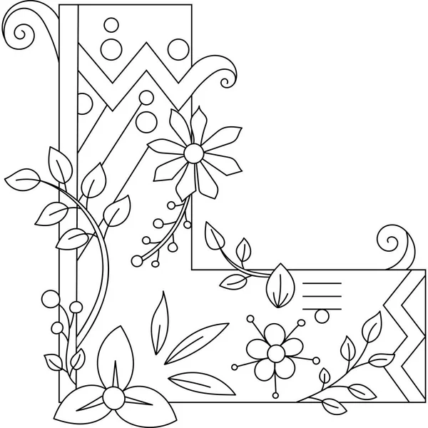 Brief Wort Der Blumen Schwarz Weiß Isoliert Vektor Schriftzug Stilvoller — Stockvektor