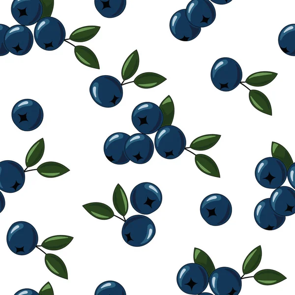 Natural delicious juicy organic berries seamless pattern with blueberries, vector color illustration on white background, isolated — Stock Vector