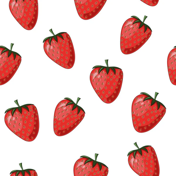 Φυσικά νόστιμα ζουμερά βιολογικά μούρα αδιάλειπτη μοτίβο με φράουλες, διανυσματική έγχρωμη απεικόνιση σε λευκό φόντο, απομονωμένη — Διανυσματικό Αρχείο