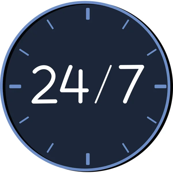 Reloj azul las 24 horas, símbolo de servicio las 24 horas. ilustración vectorial sobre un fondo blanco, aislado — Vector de stock