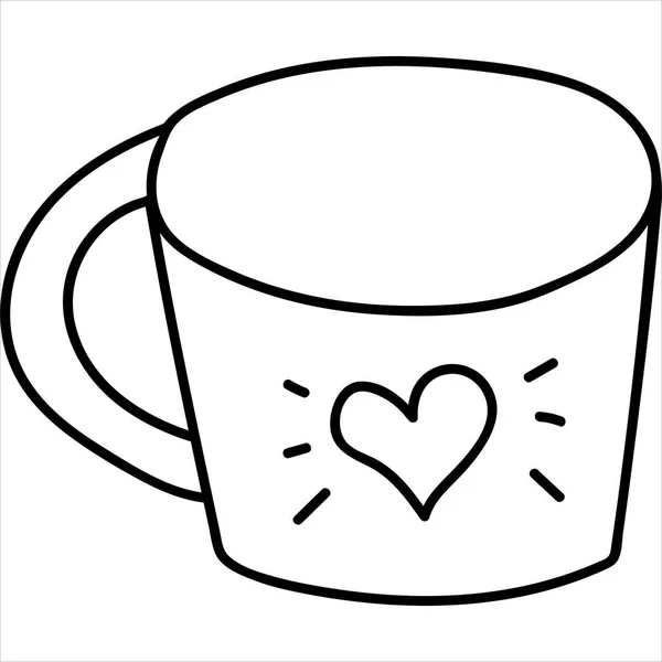 Kaffekopp handritade kontur klotter ikon med ett hjärta. kopp kaffe vektor skiss illustration för tryck, webb, mobil och infographics isolerad på vit bakgrund — Stock vektor