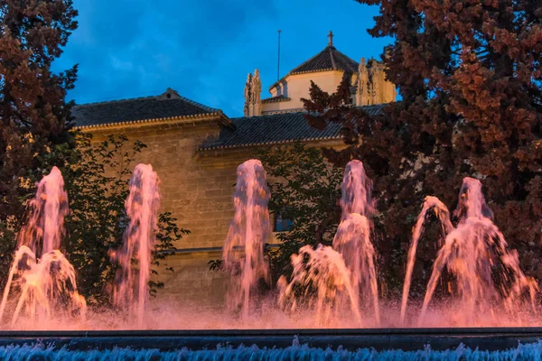 Jardines Triunfo Fonte Cores Noite Granada Espanha — Fotografia de Stock