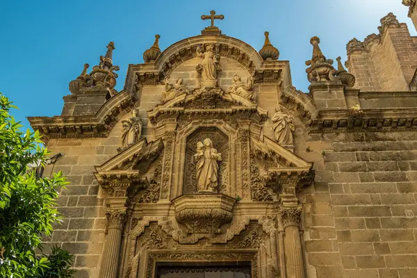 Decorações Sobre Entrada Lateral Igreja San Miguel Jerez Frontera Andaluzia — Fotografia de Stock