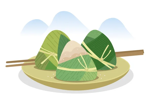 Zongzi Asiatisk Mat Tallrik Vector — Stock vektor