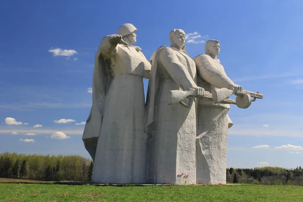 Памятник Белом Против Голубого Неба Зеленых Деревьев Травы Войны Второй — стоковое фото