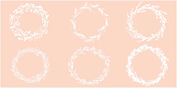 Wreath hand drawn vector set. Wedding floral wreaths. Elements for invitations, posters, greeting cards. — Stock Vector