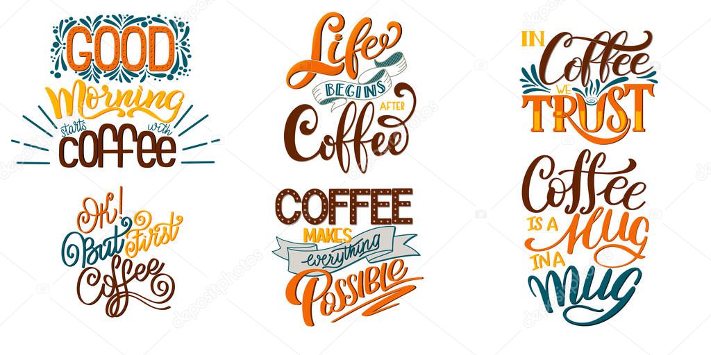 Lettering Sets of Coffee Quotes