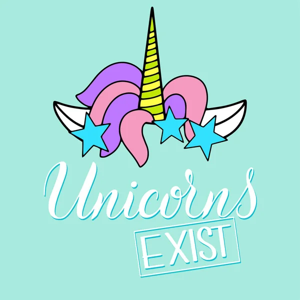 Tek boynuzlu at tatlı vektör yazı ve illüstrasyon