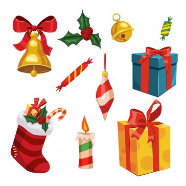 Beyaz arka plan üzerinde izole Noel simgelerin vektör illüstrasyon tasarımı