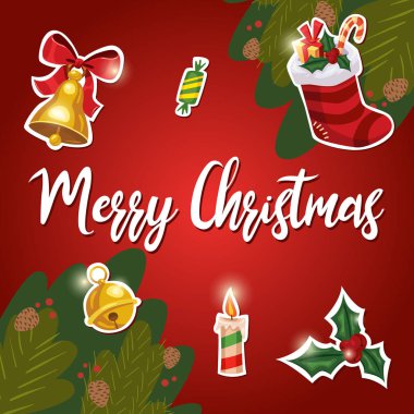 vektör çizim tasarım Noel simgeler kırmızı zemin üzerine 
