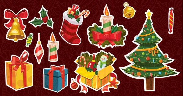Vector Illustration Design Merry Christmas Icons Red Background — Stock Vector
