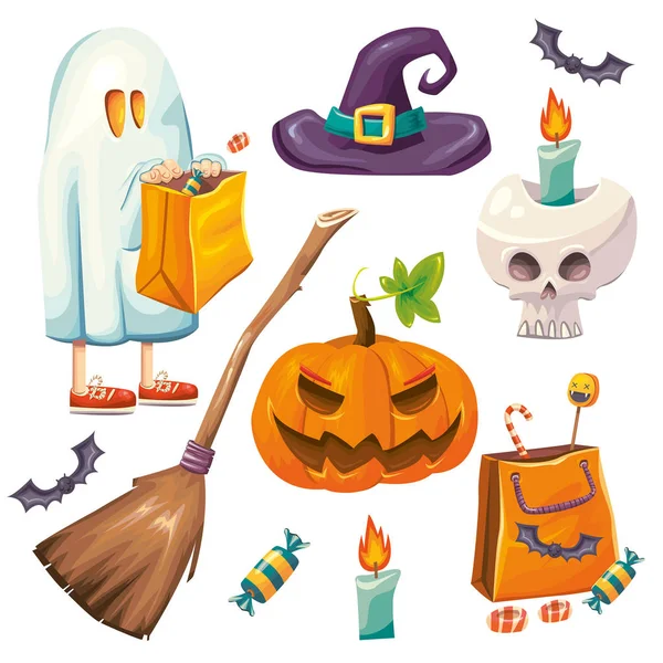 Design Ilustração Vetorial Ícones Halloween Assustadores Definidos Segundo Plano — Vetor de Stock