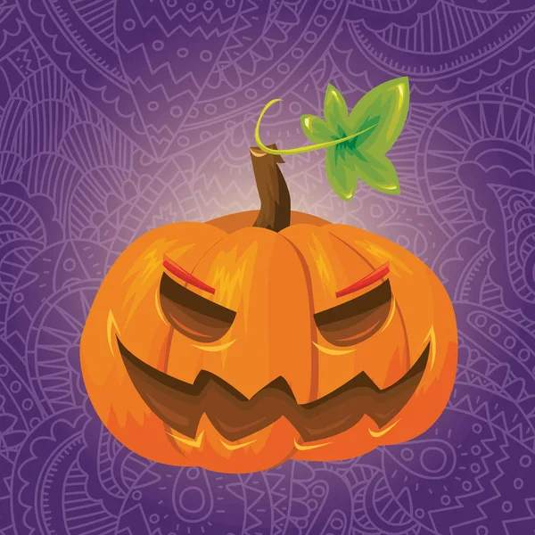 Ijesztő Halloween Ikon Narancssárga Sütőtök Lila Háttér Vektor Illusztráció Tervezése — Stock Vector