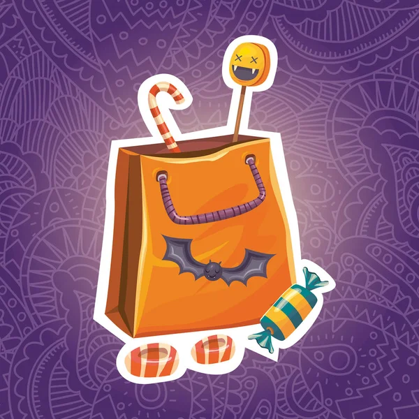 Desenho Ilustração Vetorial Assustador Ícone Halloween Com Saco Laranja Cheio — Vetor de Stock