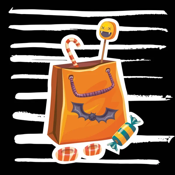 Vektorové Ilustrace Design Strašidelný Halloween Ikony Oranžovým Pytel Plný Bonbónů — Stockový vektor