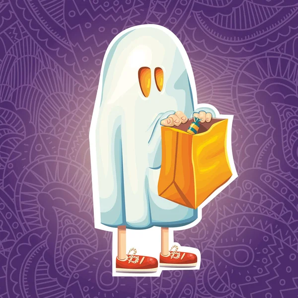 Desenho Ilustração Vetorial Assustador Ícone Halloween Com Fantasma Fundo Roxo — Vetor de Stock