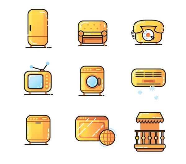 Vector Illustration Design Creative Household Icons Isolated White Background — Stock Vector