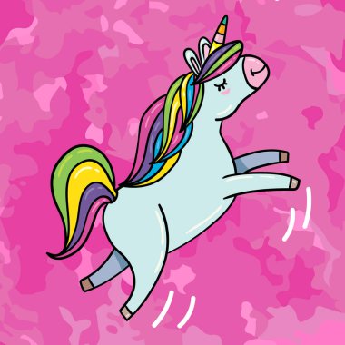 vektör çizim tasarımı pembe bir arka plan üzerinde sevimli çizgi tek boynuzlu at simgesinin