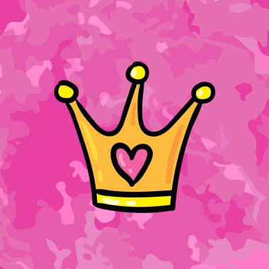 vector illustration design of fashion cartoon icon with golden crown with heart on pink background clipart