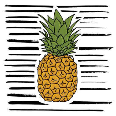 vektör çizim tasarım çizgili arka plan üzerinde sevimli çizgi ananas simgesinin