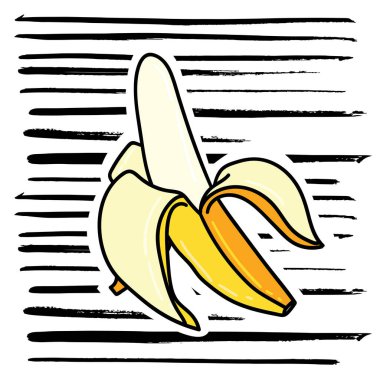 vektör çizim tasarım çizgili arka plan üzerinde sevimli çizgi muz simgesinin 