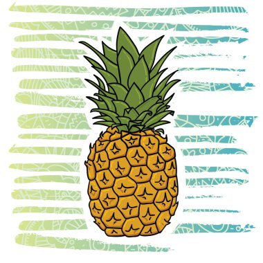 vektör çizim tasarım parlak çizgili arka plan üzerinde izole gökkuşağı ile sevimli çizgi ananas simgesinin  