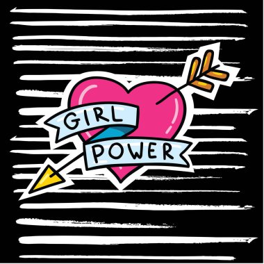 sevimli çizgi kalp simgesi metin siyah çizgili zemin üzerine kız gücü ile vektör çizim tasarımı 