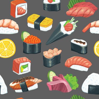vektör çizim tasarım karikatür suşi Dikişsiz desen arka plan