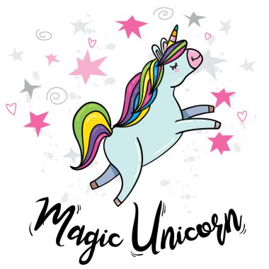 vektör çizim tasarım sevimli çizgi tek boynuzlu at simgesinin 