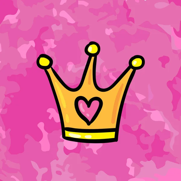 ピンクの背景の心と黄金の冠とファッション漫画アイコンのベクター イラスト デザイン — ストックベクタ