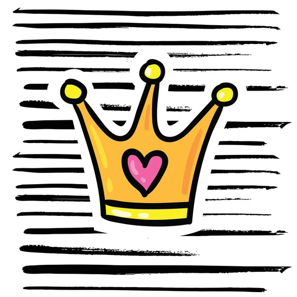Векторная Иллюстрация Дизайна Иконы Моды Золотой Короной Сердцем Полосатом Фоне — стоковый вектор