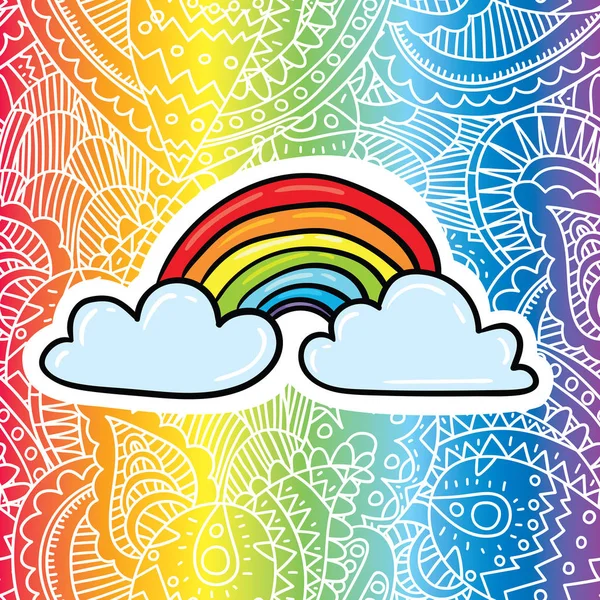 Vektor Illustration Design Von Niedlichen Cartoon Regenbogen Symbol Auf Farbigem — Stockvektor