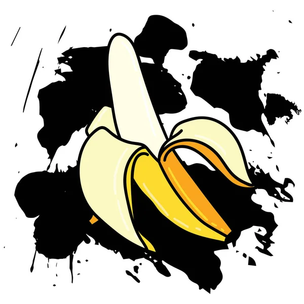 Disegno Illustrazione Vettoriale Simpatico Cartone Animato Banana Icona Sfondo Schizzato — Vettoriale Stock