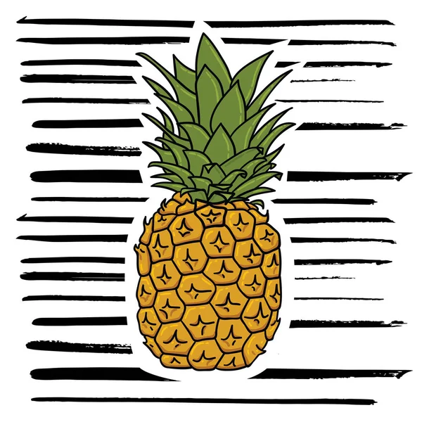 基于条纹背景的可爱卡通菠萝图标矢量图解设计 — 图库矢量图片
