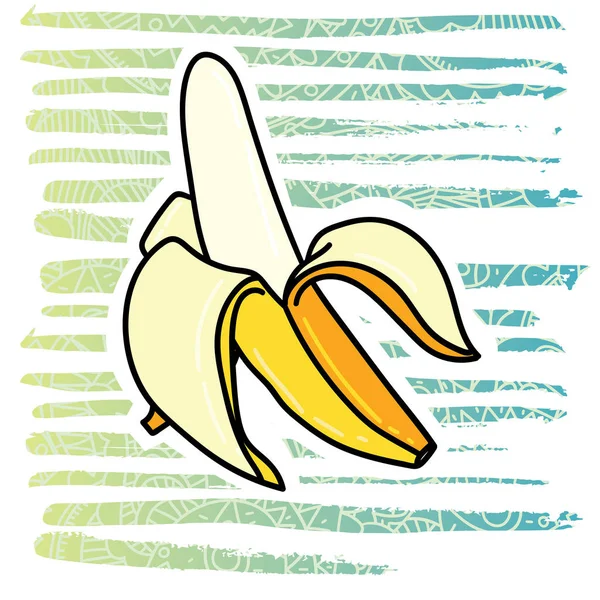 縞模様の背景のかわいい漫画バナナ アイコンのベクター イラスト デザイン — ストックベクタ