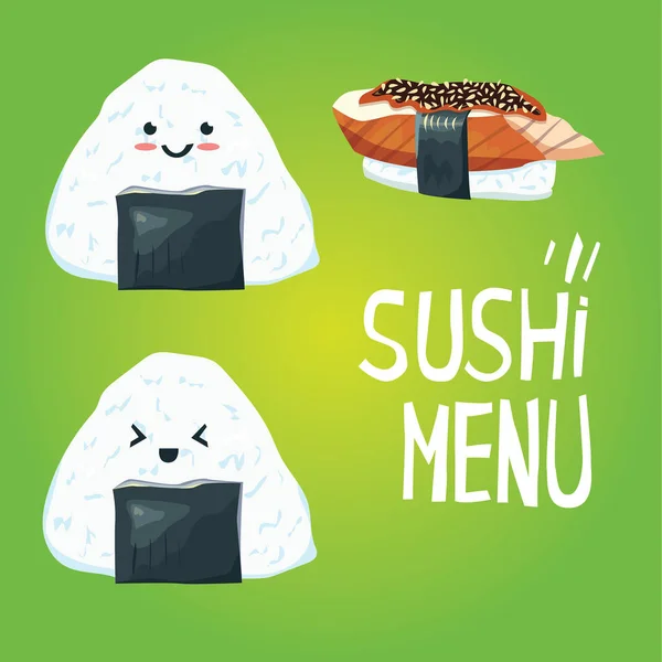 Vector Ilustración Diseño Del Menú Dibujos Animados Sushi — Vector de stock