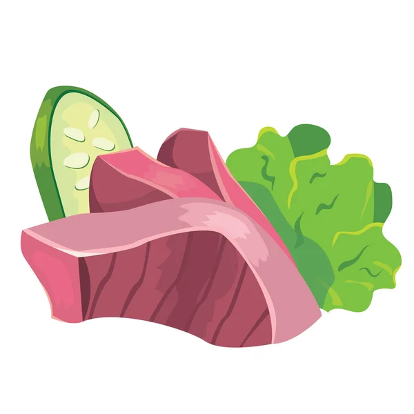 Vektor Illustration Design Von Cartoon Rohes Fleisch Mit Frischem Gemüse — Stockvektor