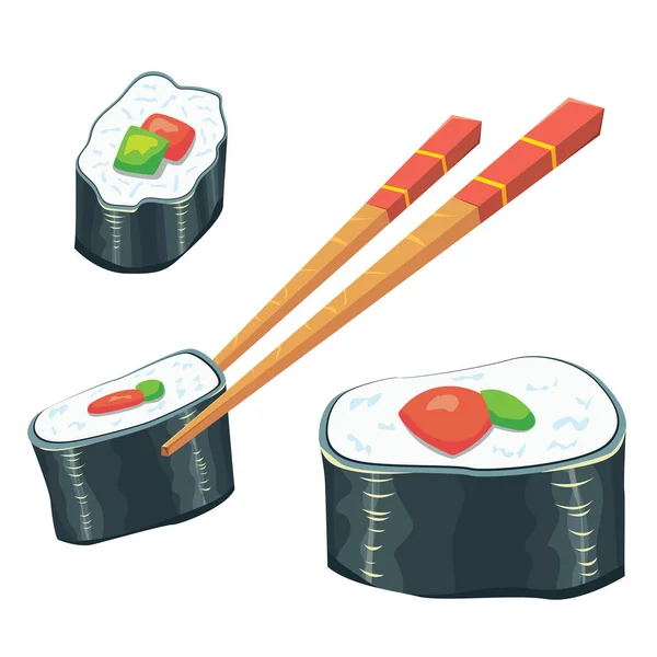 Diseño Ilustración Vectorial Sushi Dibujos Animados Con Palillos Aislados Sobre — Archivo Imágenes Vectoriales