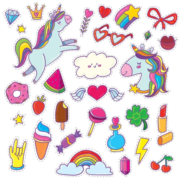 Vector Ilustración Diseño Iconos Dibujos Animados Con Unicornio Lindo — Vector de stock