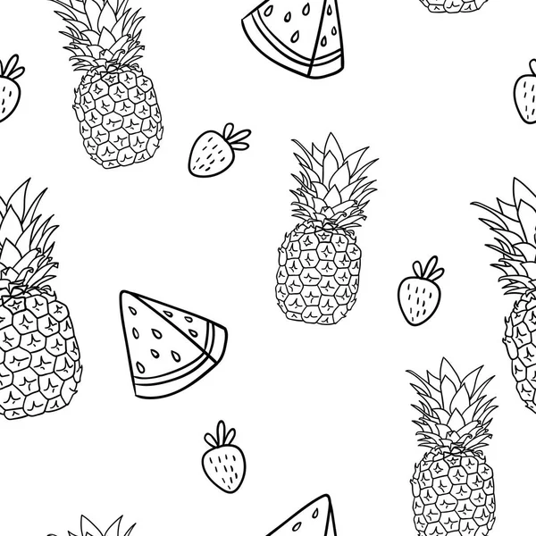 Vektorové Ilustrace Design Roztomilý Kreslený Meloun Ananasem Izolovaných Bílém Vzor — Stockový vektor