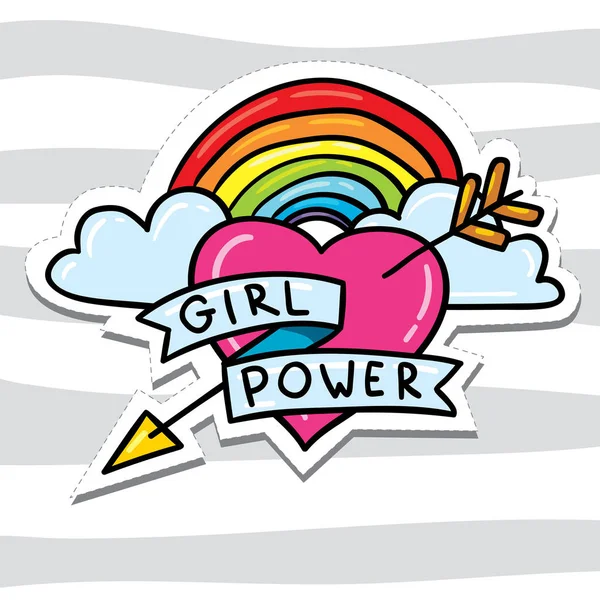 Projekt Wektor Ilustracja Kreskówka Serduszko Tekstem Girl Power Tle Pasiasty — Wektor stockowy