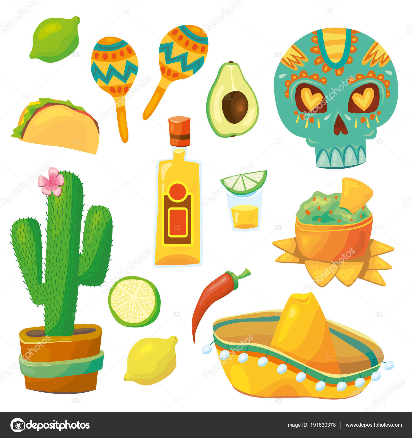 Page De Garde Amérique Latine Set Vector Cartoon Style Mexico Latin America Symbols Welcome Mexico