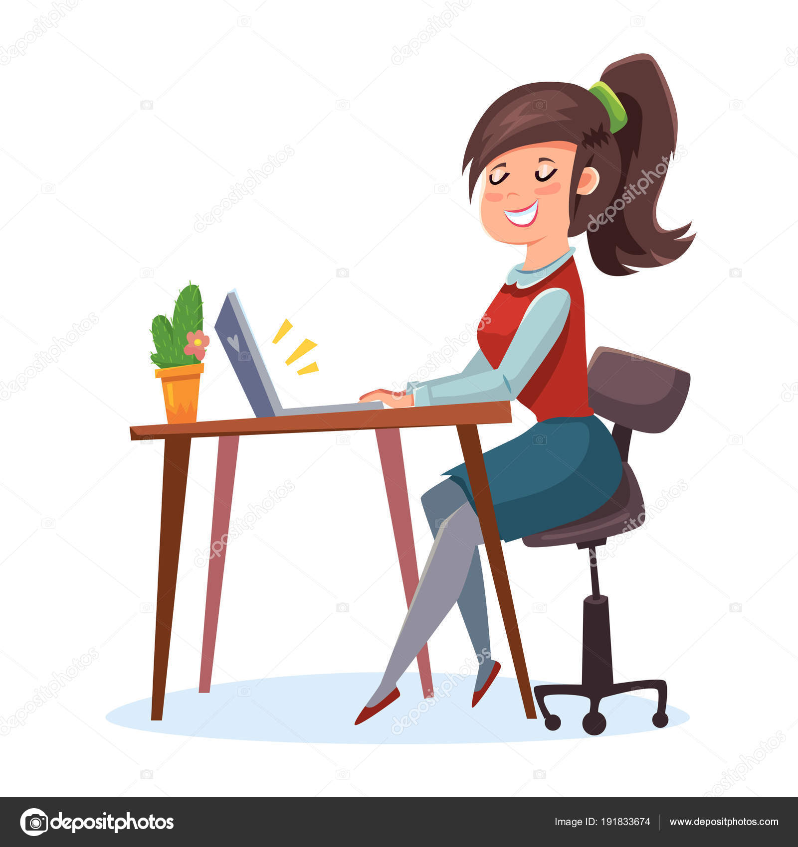 Vector Character Cartoon Comic Style Illustration Office Worker Girl  Sitting Stock Vector Image by ©movaliz #191833674
