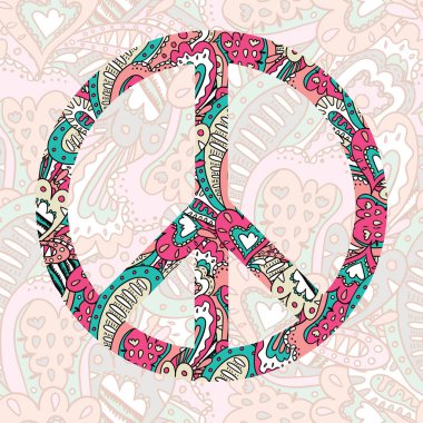 Vektör barış işareti desenli. Hippi mutluluk sembolü.