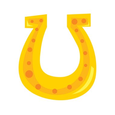 Vektör izole karikatür çizim beyaz zemin üzerine altın at nalı. Refah ve iyi şanslar sembolü