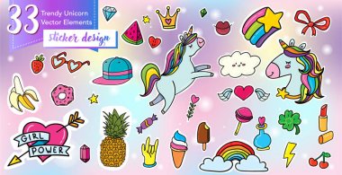 Renkli karikatür tarzı yaz deniz deniz kızları illüstrasyon öğeleri ayarlayın. Sualtı canlıları şirin sticker rozetleri koleksiyonunda. PIN tasarım kullanıma hazır