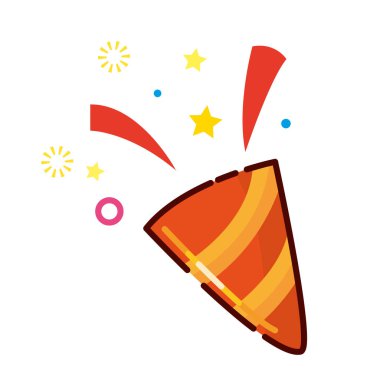 Etiket parti kartı veya davet için renkli vektör Illustration. Sevimli parti koni etiket 