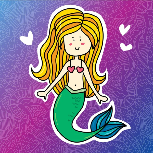 Colorful Illustration Childish Sticker Print Vector Mermaid Sticker — Stock Vector