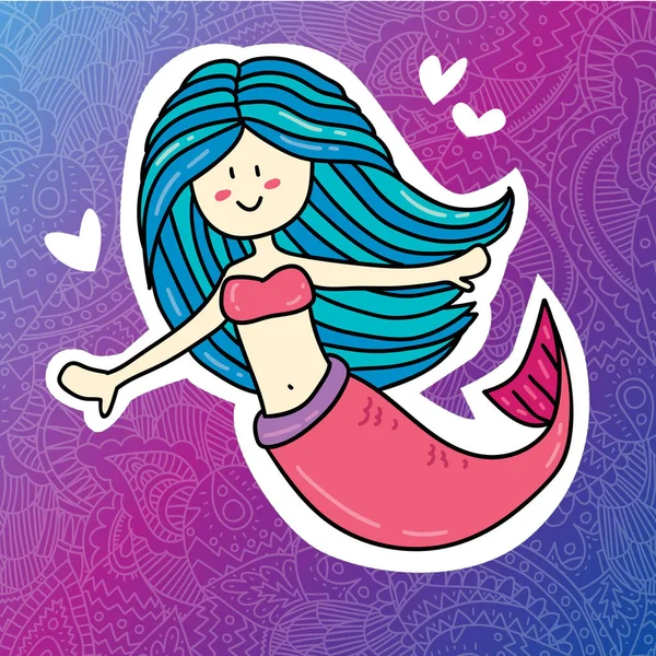 Colorful Illustration Childish Sticker Print Vector Mermaid Sticker — Stock Vector